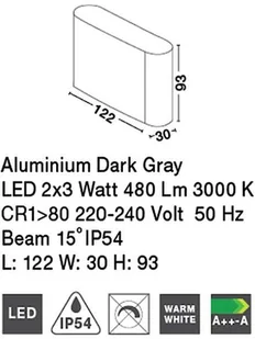 Lucide Elewacyjna LAMPA ścienna SOHO 740401 prostokątna OPRAWA tarasowa LED 6W zewnętrzna outdoor IP54 ciemnoszara 740401 - Lampy ogrodowe - miniaturka - grafika 2
