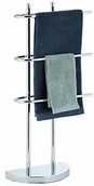 Wieszaki łazienkowe - Relaxdays wieszak na ręczniki chromowany, trójramienny, półokrągła nóżka, wieszak na ręczniki wolnostojący, metalowy, wys. x szer. x gł.: 83 x 40 x 18 cm, srebrny (10024656) - miniaturka - grafika 1
