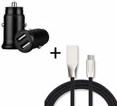 Ładowarki samochodowe - Shot Case Ładowarka typu C do Samsung Galaxy Note 10+ (kabel do szybkiego ładowania + podwójne gniazdo do zapalniczki samochodowej) Android, czarna - miniaturka - grafika 1