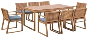 Beliani Zestaw ogrodowy drewniany stół i 8 krzeseł z poduszkami niebieskimi SA - Meble ogrodowe - miniaturka - grafika 3