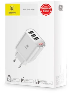 Baseus ładowarka sieciowa 3x USB Mirror Travel Charger biała CCALL-BH02 - Ładowarki do telefonów - miniaturka - grafika 5