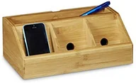 Pudła i pojemniki do przechowywania - Relaxdays Organizer biurkowy z bambusa wys. x szer. x głęb.): ok. 11 x 30 x 17,5 cm w komplecie uchwyt na telefon może być również stosowany jako stacja ładująca  organizer pudełko do przechowywania na 10020335 - miniaturka - grafika 1