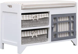 vidaXL Ławka do przedpokoju, biała, 70x33,5x45 cm, drewno paulownia vidaXL - Ławki do przedpokoju - miniaturka - grafika 2