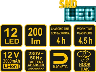 Vorel LAMPA WARSZTATOWA 12 SMD LED AKUMULATOROWA 82728 VOREL 82728 - Oświetlenie warsztatowe - miniaturka - grafika 6