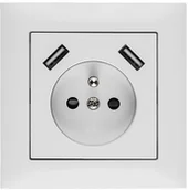 Gniazdka elektryczne - Elektro-Plast Gniazdo pojedyncze Sentia z ramką 2 x usb białe 1488-00 - miniaturka - grafika 1