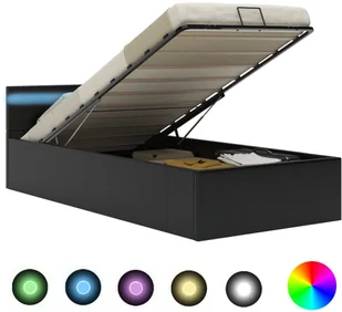 vidaXL Rama łóżka z podnośnikiem i LED, czarna, ekoskóra, 90 x 200 cm - Łóżka - miniaturka - grafika 8
