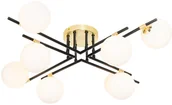 Lampy sufitowe - QAZQA Lampa sufitowa czarna ze złotem i opalowym szkłem 8 lamp - Lynn - miniaturka - grafika 1