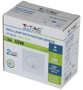 v-tac Oprawa Schodowa 3W LED V-TAC Biała Czujnik Ruchu 230V VT-8035 4000K 100lm - Oprawy, klosze i abażury - miniaturka - grafika 4