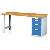 Stoły warsztatowe - B2B Partner Stół warsztatowy MECHANIC, 2000x700x880 mm, nogi regulowane, 1x szufladowy kontener, 4 szuflady, szary/niebieski 1262884 - miniaturka - grafika 1