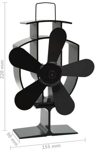 vidaXL Zasilany ciepłem wentylator kominkowy, 5 łopatek, czarny - Akcesoria grzewcze - miniaturka - grafika 8