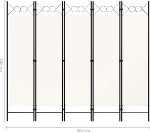 vidaXL Parawan 5-panelowy, biały, 200 x 180 cm vidaXL - Parawany - miniaturka - grafika 6