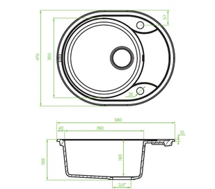 Laveo Zlewozmywak granitowy szary 1-komorowy DAFNE 470x580mm SBD_583T - - Zlewozmywaki - miniaturka - grafika 3