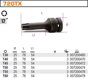 Beta NASADKA UDAROWA 1/2" Z KOŃC. TORX T40 720TX/40 - Klucze i nasadki - miniaturka - grafika 2