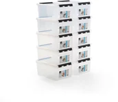 Pojemniki biurowe - AJ Produkty Pojemnik plastikowy z pokrywą, 14L, 10 szt., 400x300x190 mm, przezroczyste - miniaturka - grafika 1