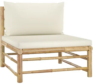 VidaXL Ogrodowa sofa środkowa, śmietankowe poduszki, bambus 313146 - Sofy ogrodowe - miniaturka - grafika 2