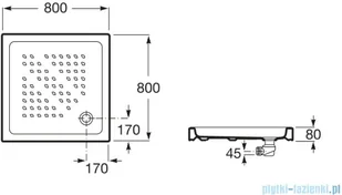 Roca ITALIA  ceramiczny kwadrat 80x80 A3740HJ000 - Brodziki prysznicowe - miniaturka - grafika 3