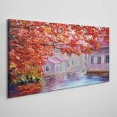Obrazy i zdjęcia - PL Coloray Obraz Canvas malarstwo drzewo domy 140x70cm - miniaturka - grafika 1