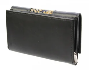 PolskaGalanteria.pl Portfel Damski Skórzany PolskaGalanteria 15 cm Suwak Skóra Naturalna KP D1411 CZARNY Z WSTAWKĄ Skóra Węża - Portfele - miniaturka - grafika 3