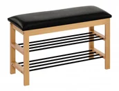 Ławki do przedpokoju - HALMAR Ławka drewniana stojak na buty ST11  z czarnym siedziskiem eco skóra - miniaturka - grafika 1