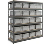 Szafy i regały magazynowe - AJ Produkty Regał EURO + COMBO z pojemnikami, 20 pojemników - miniaturka - grafika 1