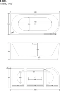 Corsan Wanna narożna do montażu przyściennego Intero prawa 160 cm z wykończeniem białym 649421 - Wanny - miniaturka - grafika 2