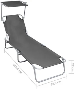 vidaXL Składany leżak z zadaszeniem, szary, aluminium - Leżaki ogrodowe - miniaturka - grafika 14