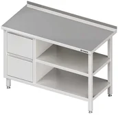 Stoły gastronomiczne - Stalgast Stół przyścienny z blokiem dwóch szuflad (L) i dwoma półkami 1200x600x8 - miniaturka - grafika 1