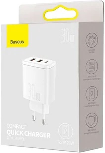 Baseus Ładowarka  Ładowarka sieciowa Baseus Compact Quick Charger 2xUSB USB-C PD 3A 30W biała BSU2896WHT - Akcesoria do tabletów i e-booków - miniaturka - grafika 11