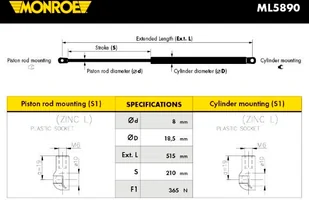 Monroe sprężyny gazowe, do bagażnika/laderaumâ (ml5890) ML5890 - Akcesoria do elektronarzędzi - miniaturka - grafika 2