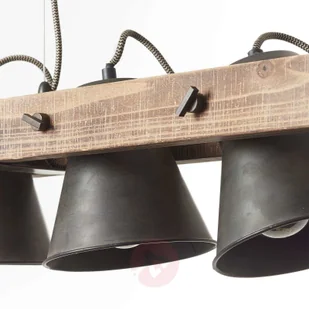 Brilliant Lampa wisząca Plow 3-punktowa czarna/ciemne drewno - Lampy sufitowe - miniaturka - grafika 4