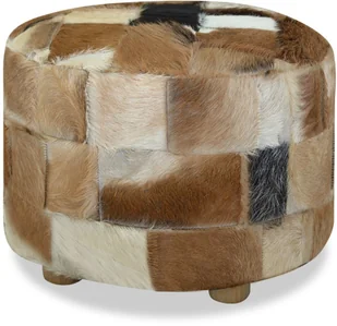 vidaXL Okrągły puf, prawdziwa skóra, 50 x 50 x 45 cm - Taborety i hokery - miniaturka - grafika 3