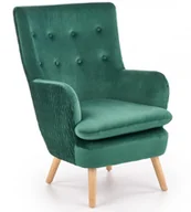Fotele - Halmar Fotel wypoczynkowy zielony velvet RAVEL drewniane nogi - miniaturka - grafika 1