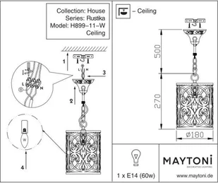 Maytoni LAMPA wisząca RUSTIKA H899-11-R Maytoni metalowa OPRAWA zwis tuba wzorki brąz H899-11-R - Lampy sufitowe - miniaturka - grafika 4