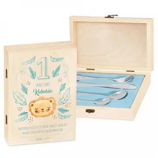 Murrano Zestaw Sztućców Dla Dzieci W Drewnianym Etui Nadruk Lew SZT-ANIMALS_DRW-UV-012 - Sztućce dla dzieci - miniaturka - grafika 2