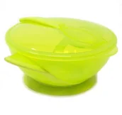 Miseczki i talerzyki dla dzieci - Poupy Poupy - Miseczka z Pokrywką i Łyżeczką Zielona 4m+ - miniaturka - grafika 1