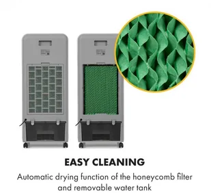 Wentylator Klarstein Townhouse, wentylator/chłodnica powietrza, 7 l, 110 W, pilot zdalnego sterowania, pakiet lodowy, jasnoszary ACO4-Townhouse BK - Wentylatory - miniaturka - grafika 4