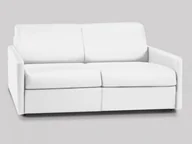 Sofy i kanapy - Vente-Unique 3-osobowa kanapa z ekspresowym mechanizmem rozkładania z materiału skóropodobnego CALIFE - Kolor: biały - Wymiary miejsca do spania: 140 cm - Materac 14 cm - miniaturka - grafika 1