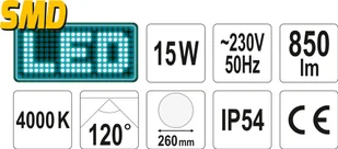 Yato LAMPA ŚCIENNA ZEWN. LED 15W IP54 CZARNA YT-81840 YATO YT-81840 - Lampy ogrodowe - miniaturka - grafika 4