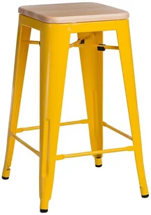 D2.DESIGN Hoker Paris Wood 65cm żółty sosna natura lna 94534 - Taborety i hokery - miniaturka - grafika 2