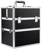 Kosmetyczki, organizery i kuferki - Allepaznokcie Kuferek kosmetyczny XXL dwuczęściowy na lampę i frezarkę czarny gładki srebrne okucia ( bez kratki, bez paska ) - miniaturka - grafika 1
