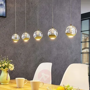 Lampenwelt com Lampa wisząca LED Hayley 5-pkt. podłużna, złota - Lampy sufitowe - miniaturka - grafika 2