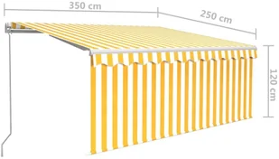 VidaXL Lumarko Ręcznie zwijana markiza z zasłoną i LED, 3,5x2,5 m, żółto-biała 3069283 VidaXL - Markizy - miniaturka - grafika 9