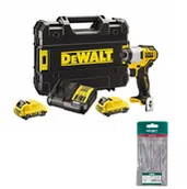 Klucze udarowe - DeWalt akumulatorowa zakrętarka udarowa 1/4", 3-biegi z trybem precyzyjnym, 12V Li-Ion 2x2,0Ah [DCF801D2] + komplet wierteł do metalu 1/4" HSS Super Alpen APM-3 [0095200234100] - miniaturka - grafika 1
