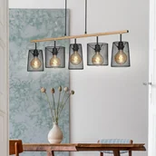 Lampy sufitowe - Briloner Lampa wisząca Retro, 5-pkt., drewno jasne/czarne - miniaturka - grafika 1