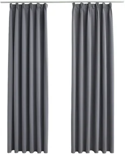 vidaXL Zasłony zaciemniające z haczykami, 2 szt., szare, 140x245 cm - Akcesoria do wystroju okien - miniaturka - grafika 2
