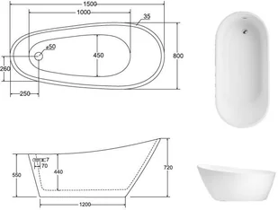 Besco Wanna wolnostojąca Melody 150x80 cm + maskownice syfonu w kolorze białym - Wanny - miniaturka - grafika 4