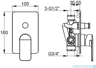 Kohlman Texen bateria podtynkowa chrom QW210T | - Baterie podtynkowe - miniaturka - grafika 2