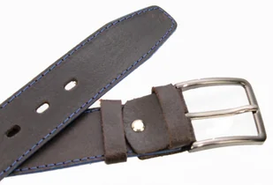 Complex (PL) Pasek Skórzany (PL) GRINGO Czekoladowy Z Pojedynczą Niebieską Nitką Skóra Licowa Matowa 40 mm - Paski - miniaturka - grafika 6