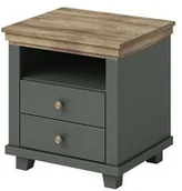 Szafki nocne - Helvetia Stolik nocny EVORA S 22 Zielony + Dąb Lefkas 24ZRJU22 - miniaturka - grafika 1