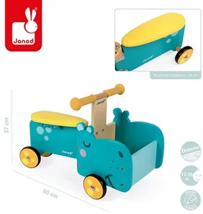 Janod drewniany jeździk ze skrzynią Hipopotam - Jeździki dla dzieci - miniaturka - grafika 4